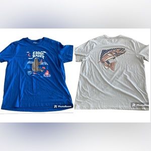 Eddie Bauer Mens Short Sleeve Graphic 2 pair T-Shirts Blue & Cement in color